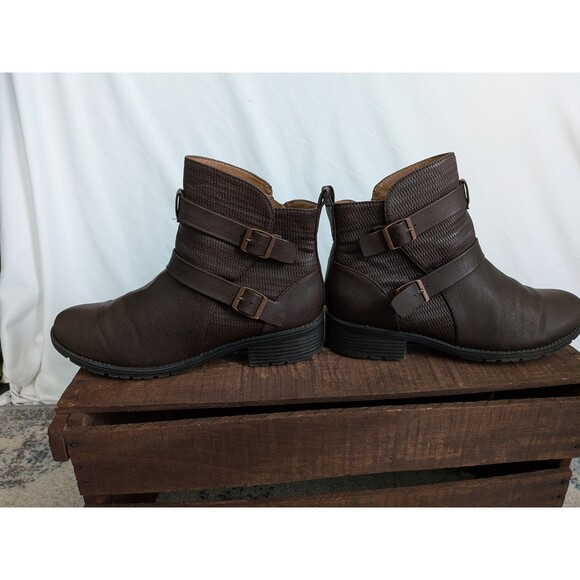 Croft and Barrow Ankle Boots Womens 10 Tower Brown Ortholite Inserts Buckles Zip - Picture 6 of 15